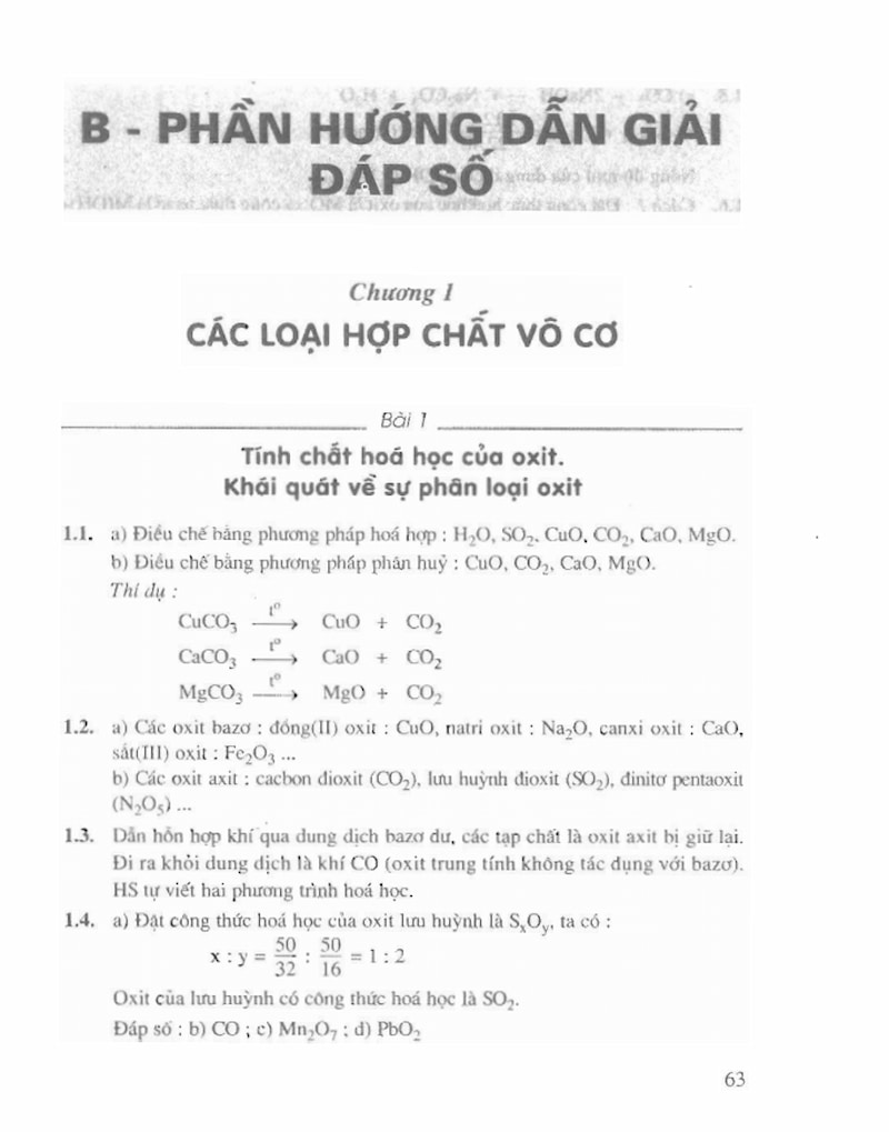 Phần hướng dẫn giải và đáp số của sách bài tập hóa học lớp 9